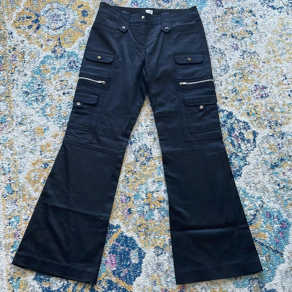 Cache black  flare cargo pants Vintage Silver zipper snap accents Women’s sz 12
